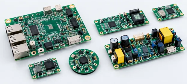 Assembled electronic circuit boards of different designs